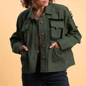 Wondery Ryan Cargo Shirt Jacket in Forest Green Size Small NWT